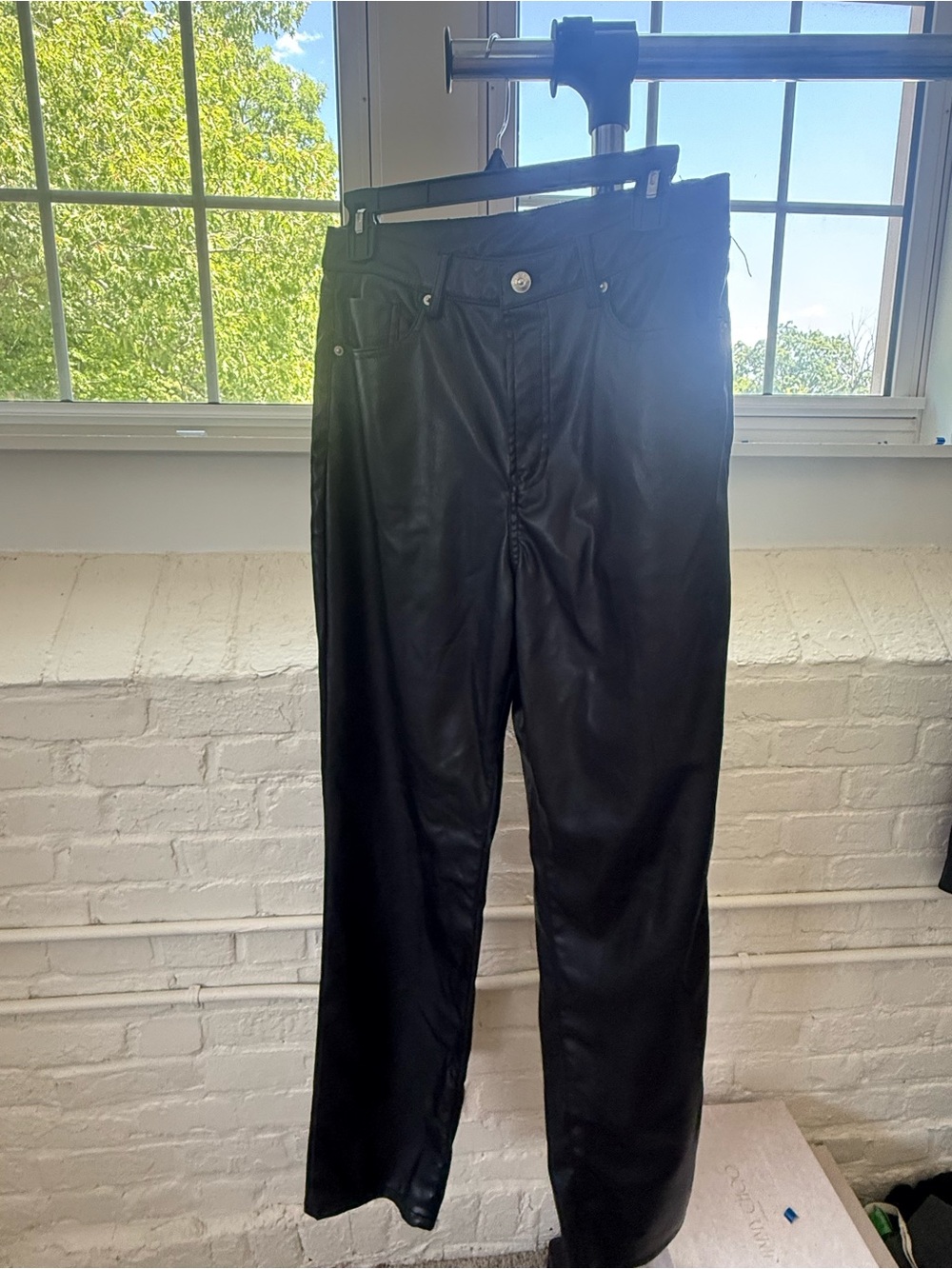 H&M Women’s Black Faux Leather Straight Jeans